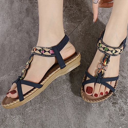 Load image into Gallery viewer, Women&#39;s Sandals Bohemia Style Gemstone Sandals Summer 2025 Low Heels Shoes Woman Beach Footwear Summer Shoes Sandalias De Mujer
