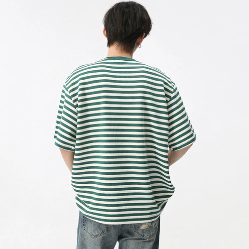 Load image into Gallery viewer, Casual Men&#39;s T-shirt Round Collar Short Sleeve Male T-shirts Stripe Pocket Design Vintage Loose Pullover Top Summer 9C6016
