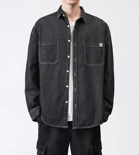 Men's Cargo Denim Shirt Turn-down Collar New Washed Loose Korean Fashion Long Sleeve Male Shirts Spring 2025 9W1317