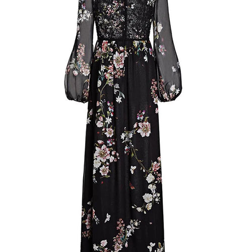 Load image into Gallery viewer, Elegant Floral Printing Lace Long Dresses For Women Round Neck Long Sleeve High Waits Temperament Slimming Dress Female New
