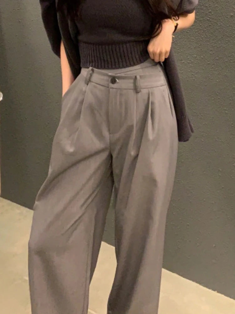 Casual Wide Leg Pants For Women High Waist Patchwork Asymmetrical Solid Minimalist Trousers Female Autumn Clothing