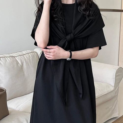 Load image into Gallery viewer, Women White Bandage Irregular Big Size Midi Dress New Round Neck Short Sleeve Fashion Tide Spring Summer 2025 1DJ1263
