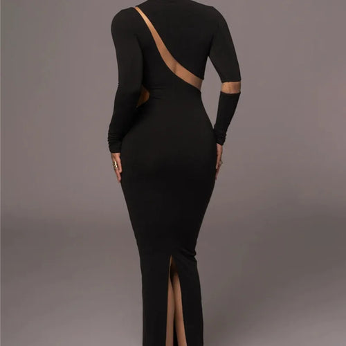 Load image into Gallery viewer, Turtleneck Long Sleeve Bodycon Maxi Dress For Women Autumn New Patchwork Hollow Out Club Party Sexy Long Dress Vestidos
