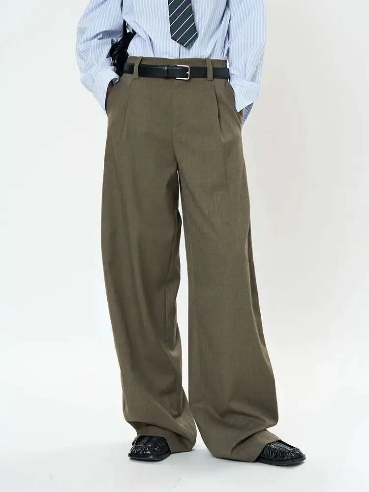 High Waist Brown Brief Pleated Elegant Long Wide Leg Pants New Trousers Women Fashion Tide Spring Autumn 2025 1DH9682