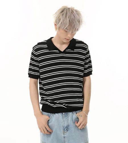 Men's T-shirts Short Sleeve New Summer Simple Stripe Contrast Color Design Casual Male Clothing Pullover Men Top 9W1682