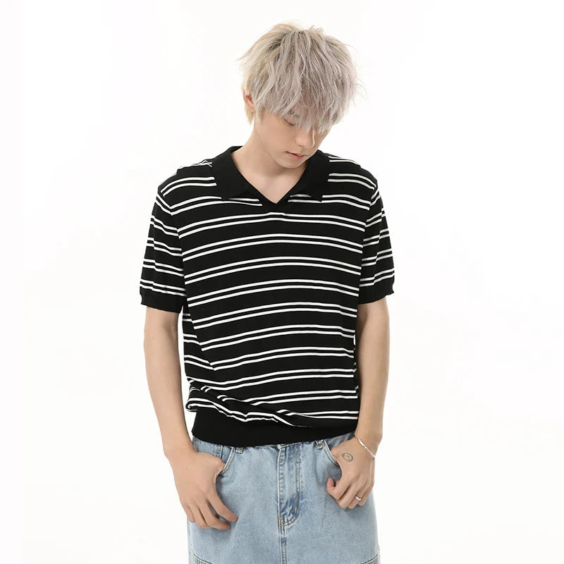Men's T-shirts Short Sleeve New Summer Simple Stripe Contrast Color Design Casual Male Clothing Pullover Men Top 9W1682
