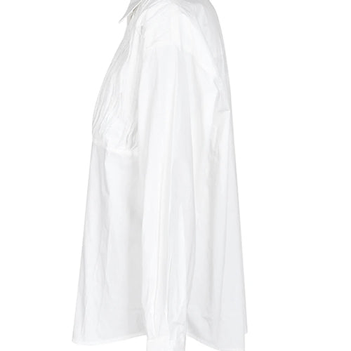 Load image into Gallery viewer, Women White Lace Pleated Big Size Blouse New Lapel Long Sleeve Loose Fit Shirt Fashion Spring Autumn 2025 1DF426001
