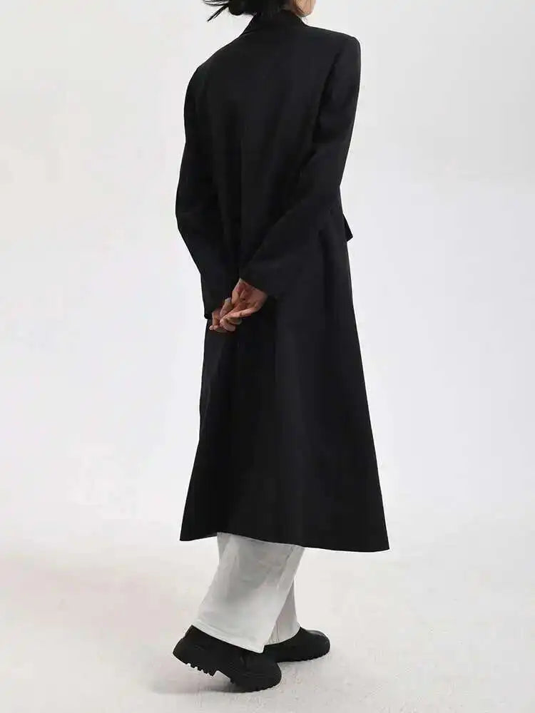 Women Black Denim Color-block Long Big Size Blazer New Lapel Long Sleeve Jacket Fashion Tide Spring Autumn 2025 26D810401