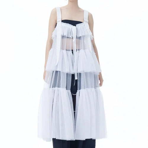 Load image into Gallery viewer, Women Black Mesh Perspective Big Size Strap Dress New Square Collar Sleeveless Fashion Tide Spring Summer 2025 1DJ1242
