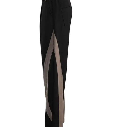 High Elastic Waist Black Color-block Long Wide Leg Pants New Trousers Women Fashion Tide Spring Autumn 2025 CPG1660