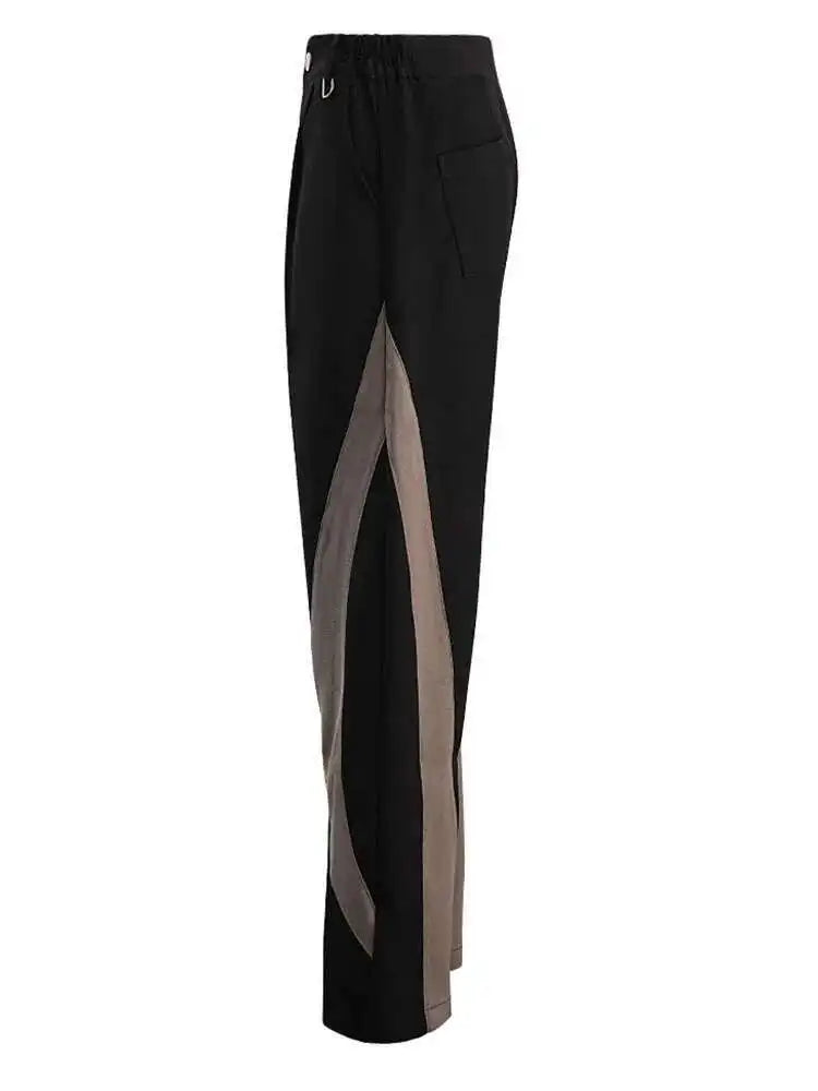 High Elastic Waist Black Color-block Long Wide Leg Pants New Trousers Women Fashion Tide Spring Autumn 2025 CPG1660