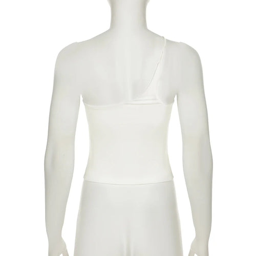 Load image into Gallery viewer, Sexy White Chic Single Shoulder Design Camis Women Slim-Fitting Solid Cropped Tops Summer Backless Clothes Sporty New
