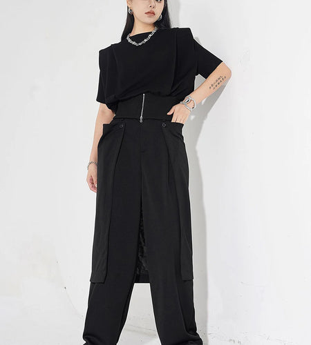 High Elastic Waist Black Button Pocket Long Wide Leg Pants New Trousers Women Fashion Tide Spring Autumn 2025 1DH4927