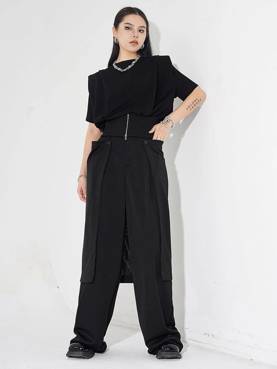High Elastic Waist Black Button Pocket Long Wide Leg Pants New Trousers Women Fashion Tide Spring Autumn 2025 1DH4927