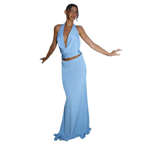 Load image into Gallery viewer, Halter Deep V Neck Backless Sexy Maxi Dress For Women Fashion Sleeveless High Waist Slim-fit Beach Club Party Dress
