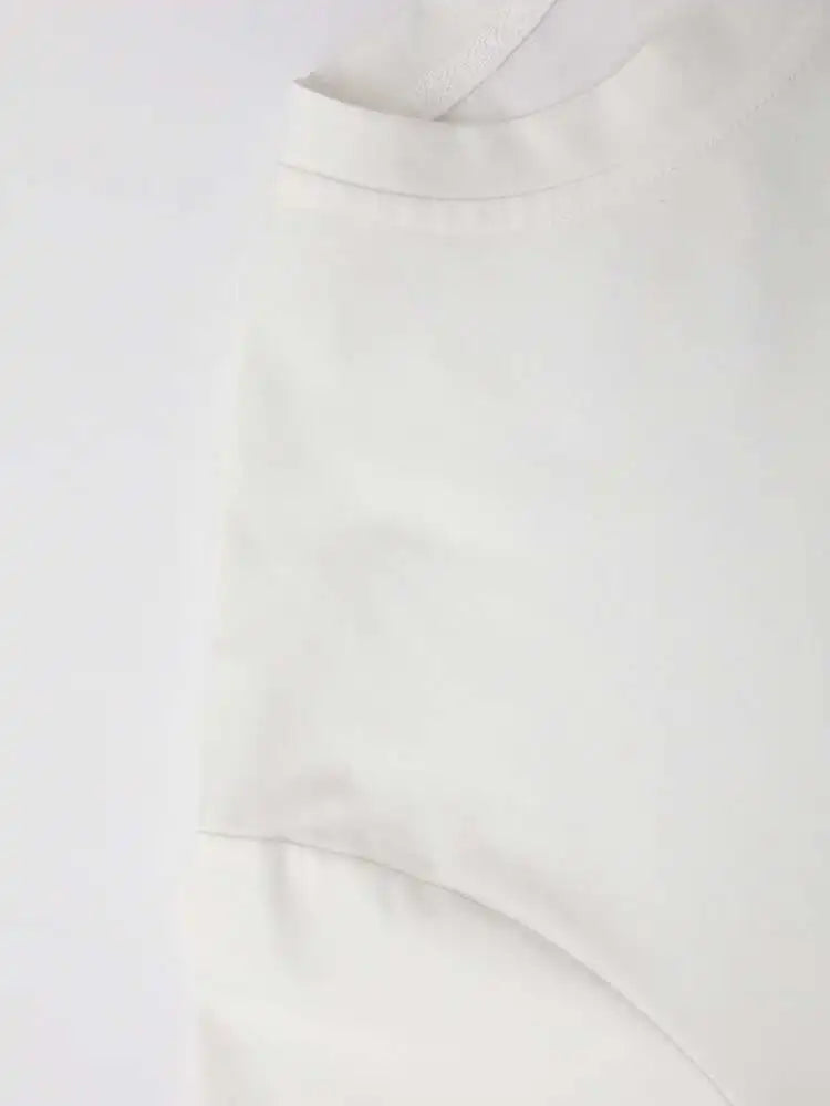 Women White Irregular Color-block Big Size T-shirt New Round Neck Short Sleeve Fashion Tide Spring Summer 2025 CPG1391