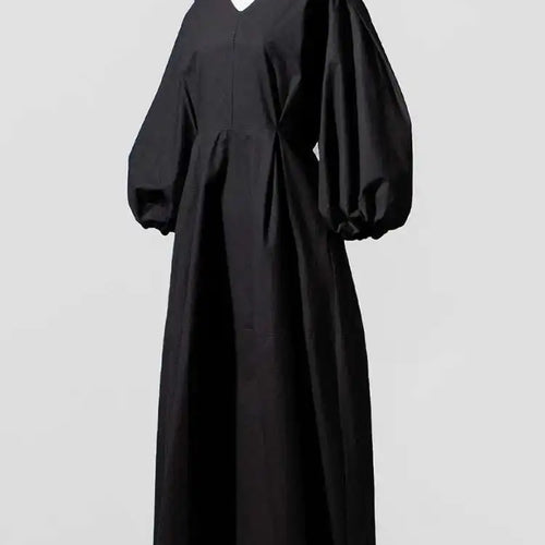 Load image into Gallery viewer, Women Kahki Elegant Big Size Long Dress New V-Neck Long Lantern Sleeve Loose Fit Fashion Tide Spring Autumn 2025  1DH0488
