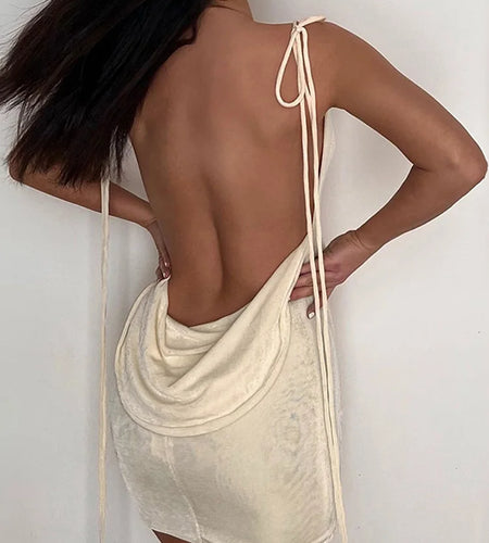 Sleeveless Swinging Collar Backless Slips Bandage Mini Prom Dress Summer Women Elegant Outfit Party Vacation Beach Y2K