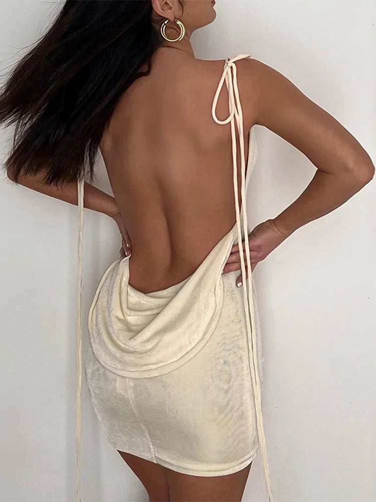 Sleeveless Swinging Collar Backless Slips Bandage Mini Prom Dress Summer Women Elegant Outfit Party Vacation Beach Y2K