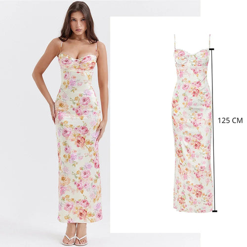 Load image into Gallery viewer, Spaghetti Strap Lace Print Midi Dress for Women Robe Strapless Backless High Waist Bodycon Club Party Long Dress
