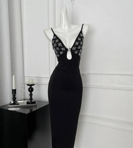 Summer Black Print Hollow Out Backless Party Slip Long Dress Women Sleeveless V Neck Sexy Club Wrapped Hip Dresses Clothes Trend