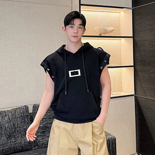 Load image into Gallery viewer, Sleeveless Sweatshirt Men Summer American Hooded Pullover Men&#39;s Top Metal Decoration Niche Design Menwear 9C5986
