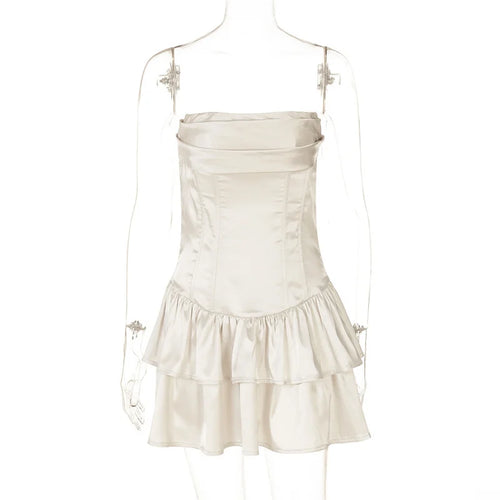 Load image into Gallery viewer, Satin Strapless Sexy Mini Dress Women Fashion Off-shoulder Sleeveless Backless High Waist Ruffle Club Party Dress
