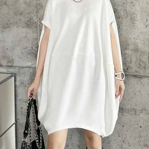Load image into Gallery viewer, Women Black White Brief Big Size Casual Mini Dress New Round Neck Short Sleeve Fashion Tide Spring Summer 2025 1DH5840
