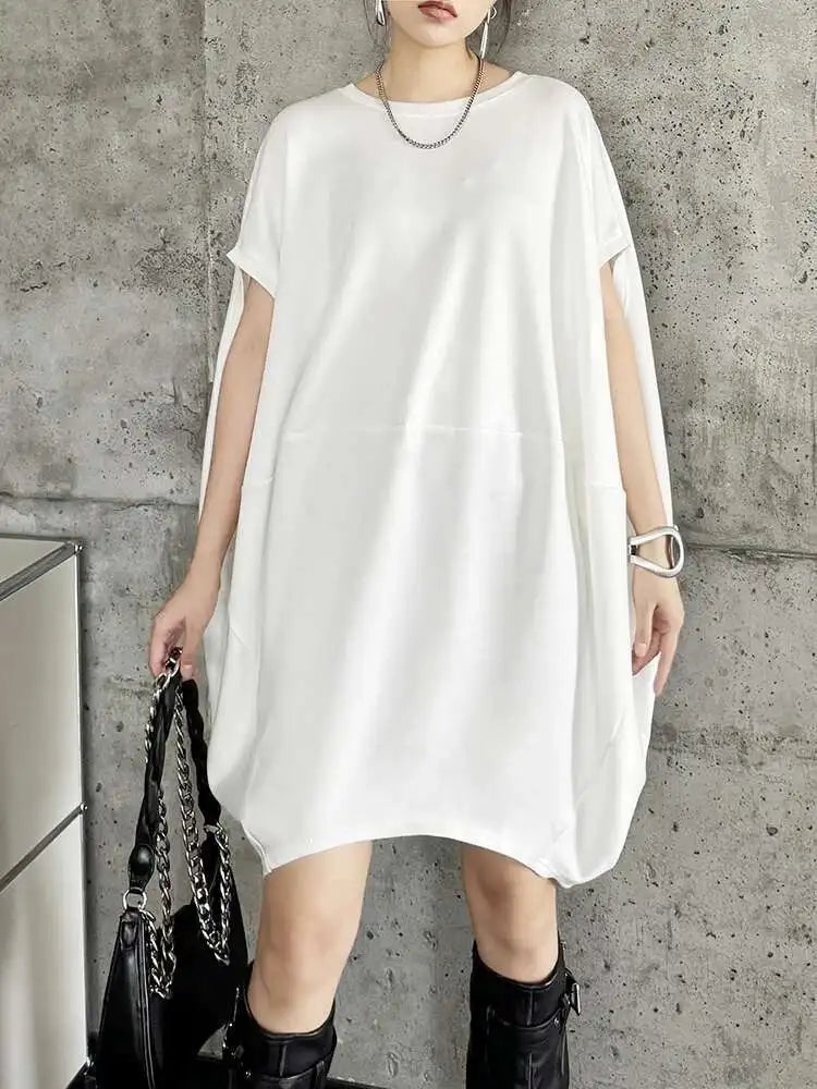 Women Black White Brief Big Size Casual Mini Dress New Round Neck Short Sleeve Fashion Tide Spring Summer 2025 1DH5840