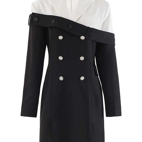 Load image into Gallery viewer, Women Black Double Breasted Color-block Mini Blazer Dress New Lapel Long Sleeve Fashion Tide Spring Autumn 2025 CPDB254
