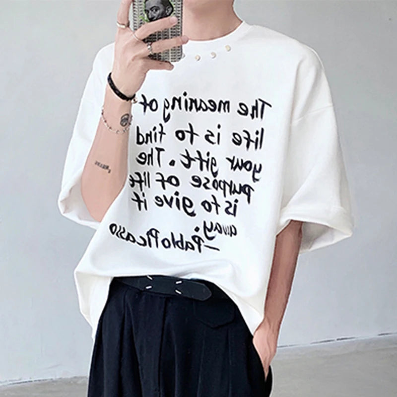 Trendy Loose Men's T-shirt O-Neck Short Sleeve Casual Tops Letter Printing Male Tees Stylish Summer 9C6142