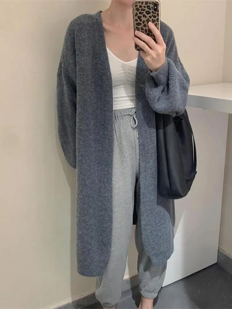 Autumn Winter Korean Fashion 2024 New Solid Elegant Long Sleeves Crochet Sweater Women V Neck Cardigan Knitting Tops Simplicity