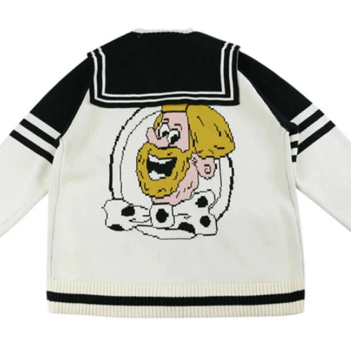 Load image into Gallery viewer, Cartoon Embroidery Sailor Collar Knitted Sweaters Winter Thick Warm Harajuku Jacquard Sweater Knit Pullover
