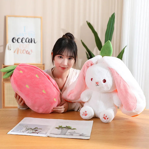 Load image into Gallery viewer, Kawaii Fruit Transfigured Bunny Plush Toy Cute Carrot Strawberry Turn Into Rabbit Plush Toy Kids Birthday Christmas Gift
