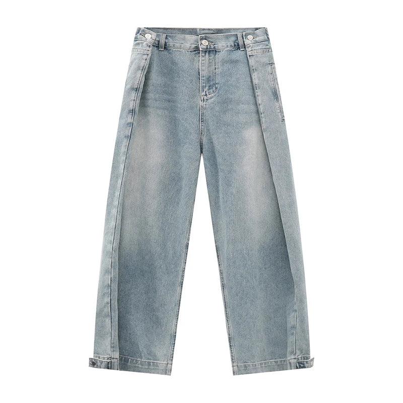 Streetwear Men's Jeans New American Niche Design Fold Design Solid Color Simple Straight Leg Casual Denim Pants 9W1678