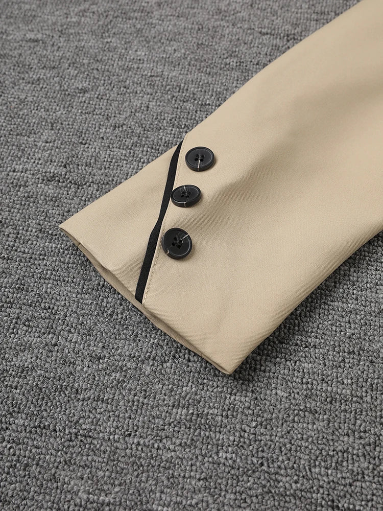 Women Khaki Double Breasted Big Size Elegant Blazer New Lapel Long Sleeve Jacket Fashion Tide Spring Autumn 2025 1DH6252