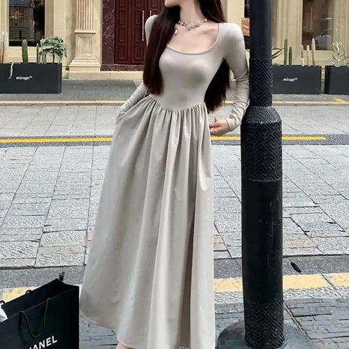 Load image into Gallery viewer, Beige Square Neck Elegant Pleated Dress Women Black Long Sleeve Party Fairy Dress Vintage Autumn 2023 Korean Fashion Popular New
