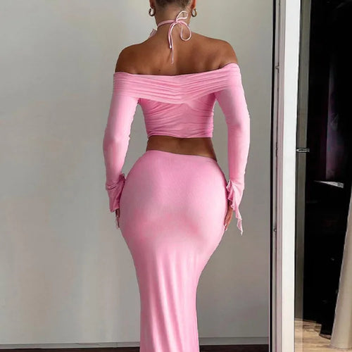 Load image into Gallery viewer, Winter New Sexy Long Sleeved Half Skirt Set For Woman 3D Flower Slim Tight Long Skirt Party Evening Dress Two Piece Set
