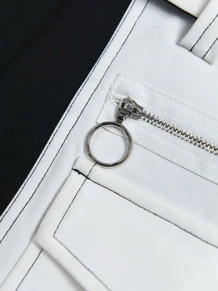 Women Black Contrast Color Pocket Blazer New Lapel Long Sleeve Loose Fit  Jacket Fashion Tide Spring Autumn 2025 1S39401