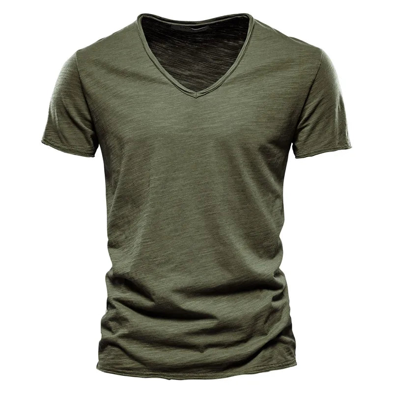 Brand Quality 100% Cotton Men T-shirt V-neck Fashion Design Slim Fit Soild T-shirts Male Tops Tees Short Sleeve T Shirt For Men v1