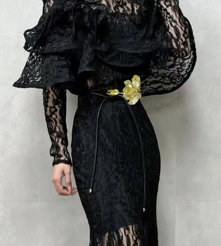 Solid Spliced Ruffles Loose Blouses For Women O Neck Long Sleeve Temperament Casual Shirts Female Fshion Style New