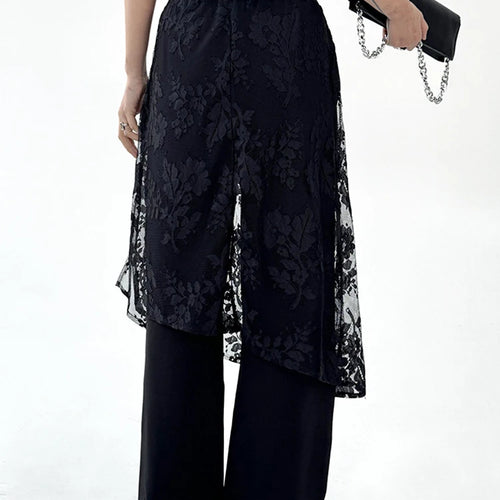 Load image into Gallery viewer, High Elastic Waist Black Lace Irregular Long Wide Leg Pants New Trousers Women Fashion Tide Spring Autumn 2025 1DJ1094
