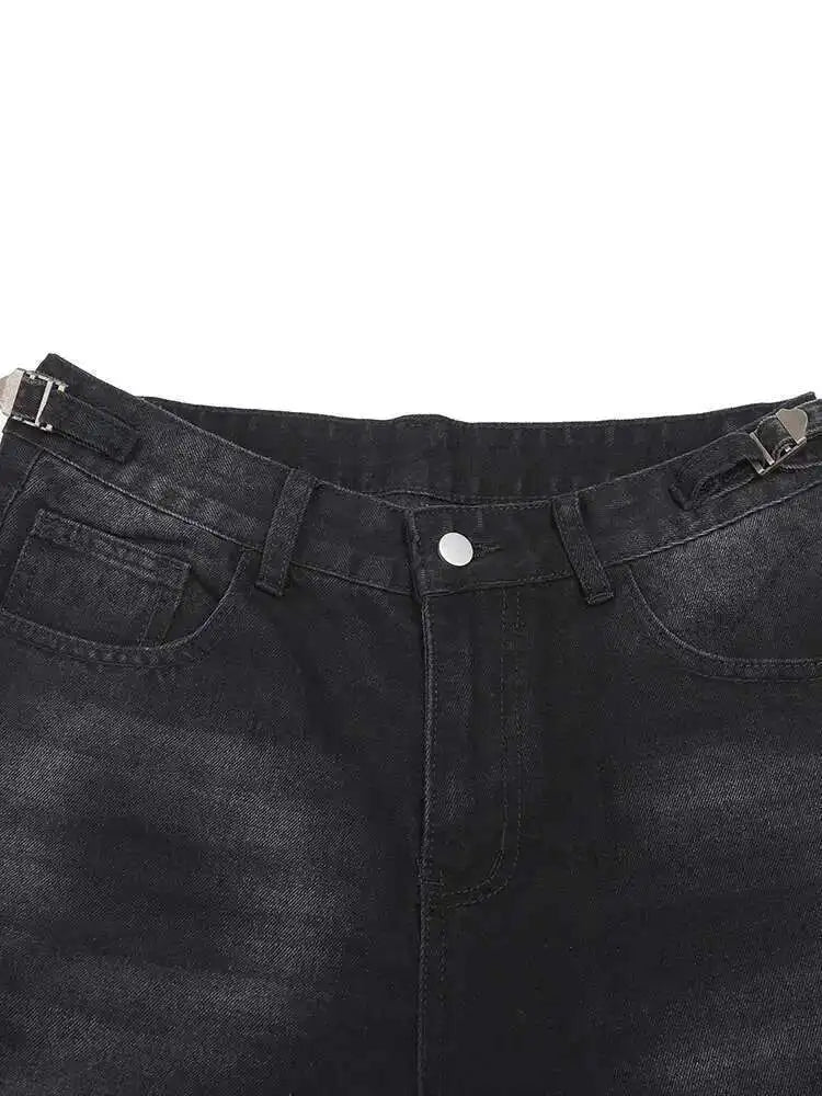 High Waist Black Burr Pockets Vintage Casual Wide Leg Jeans New Women Trousers Fashion Tide Spring Autumn 2025 9A8628