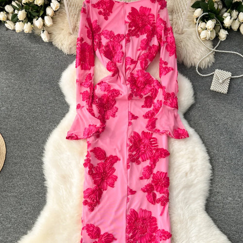 Load image into Gallery viewer, French Vintage Women Autumn Black Beige Flower Embroidery Elegant Long Sleeve Dress Ladies Square Neck Festival Party Dress Chic
