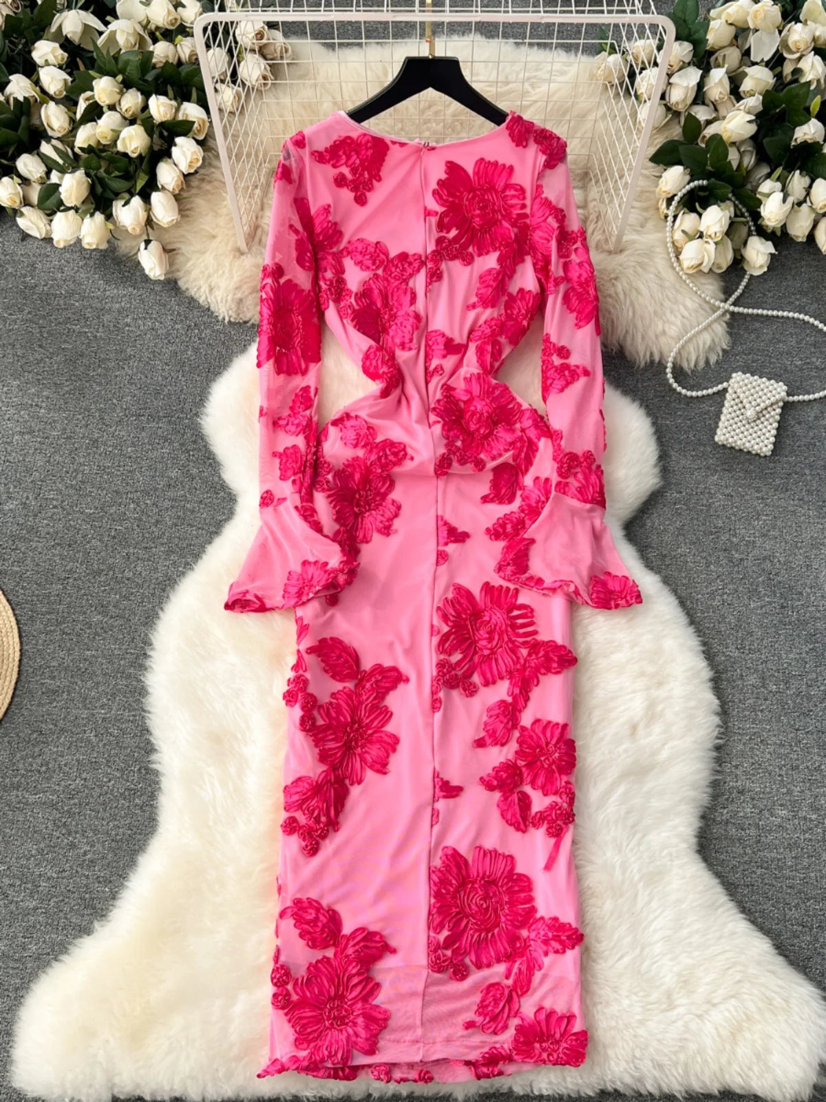 French Vintage Women Autumn Black Beige Flower Embroidery Elegant Long Sleeve Dress Ladies Square Neck Festival Party Dress Chic