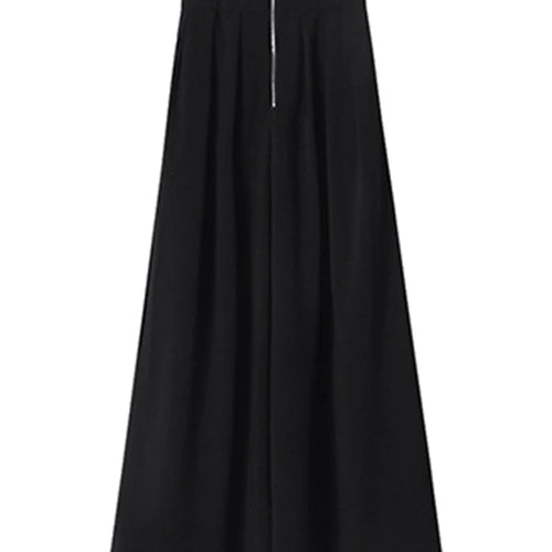 Load image into Gallery viewer, Black Patchwork Zipper Wide Leg Pants For Women High Waist Loose Solid Minimalist Trousers Female Summer Clothing
