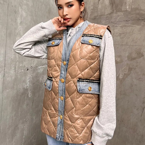 Load image into Gallery viewer, Casual Thick Vest For Women V Neck Sleeveless Solid Minimalist Single Breasted Jackets Female Winter Clothing
