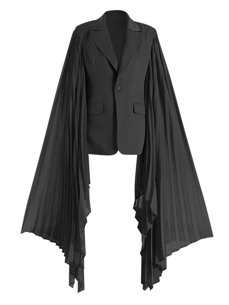 Women Khaki Pleated Irregular Elegant Blazer New Lapel Long Ruffles Sleeve Jacket Fashion Tide Spring Autumn 2025 1DH6395