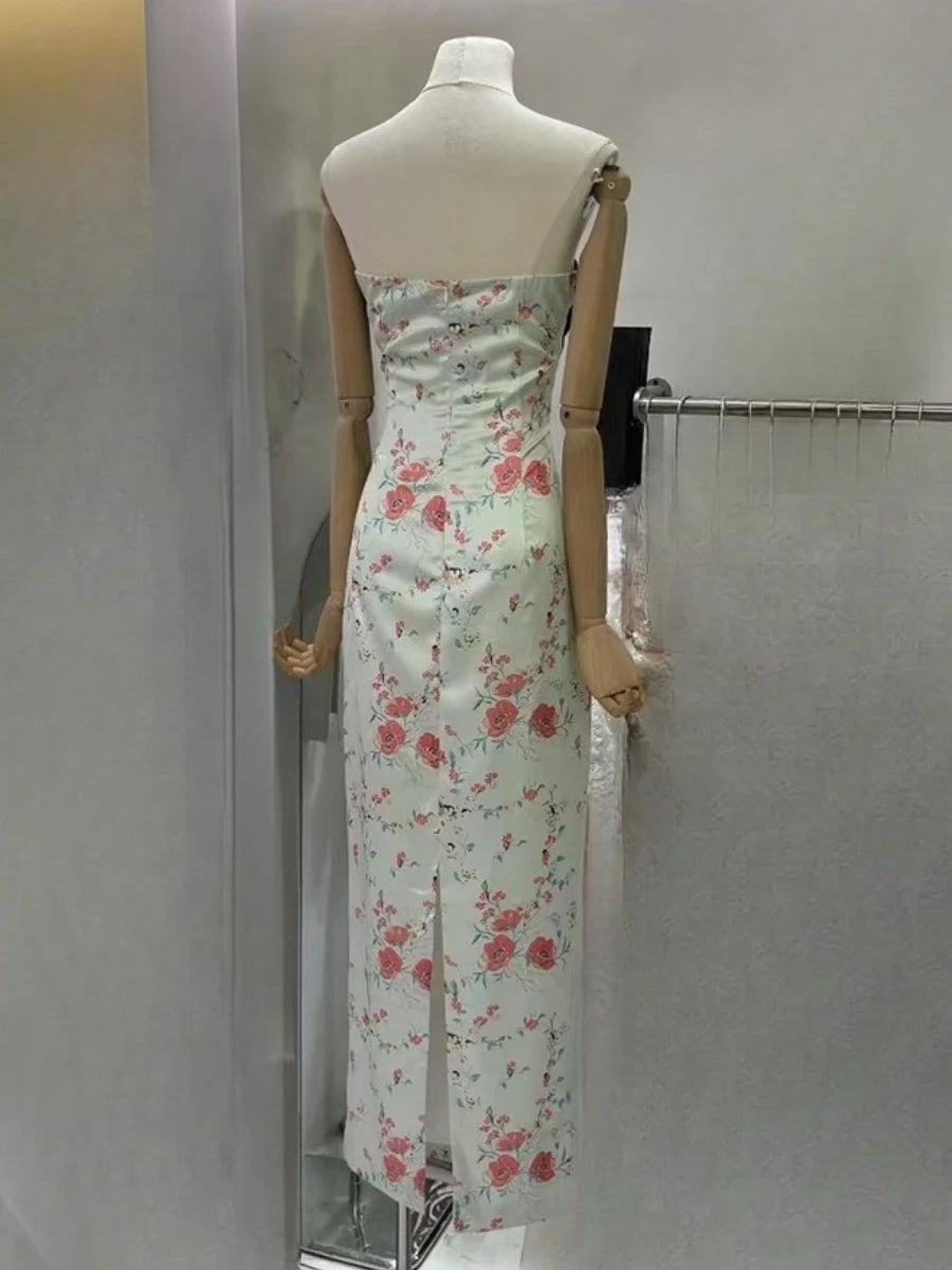 Hit Color Printing Spliced Bowknot Dresses for Women Strapless Sleeveless Sexy Dress Female Fashion Clothing New