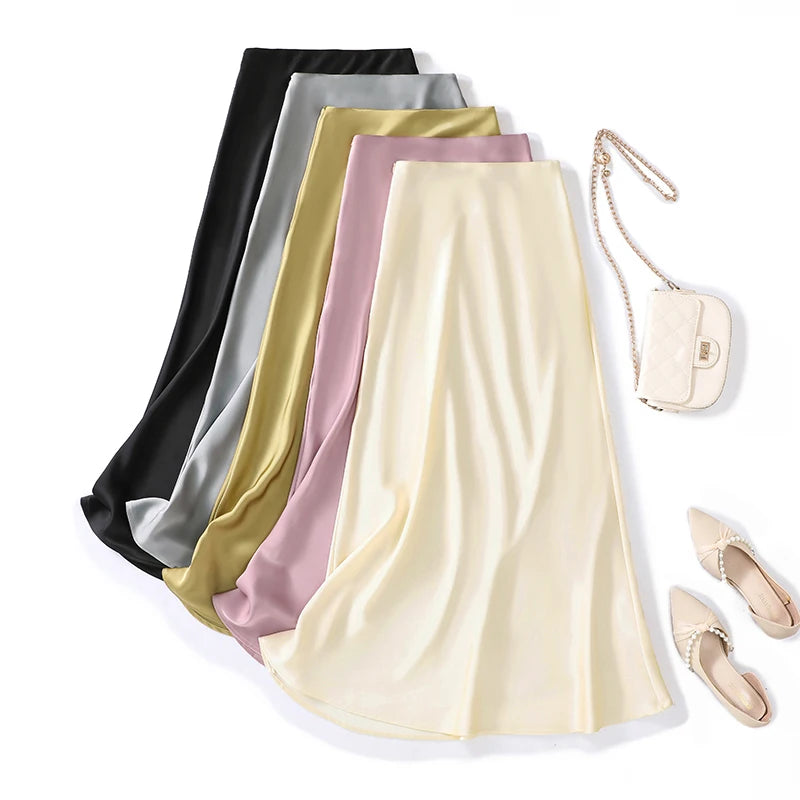 Korean Fashion Solid Elegant High Waist Zipper Long Skirt Women's Summer Vacation Party Wrapped Hip A-line Skirt 2024 Streetwear